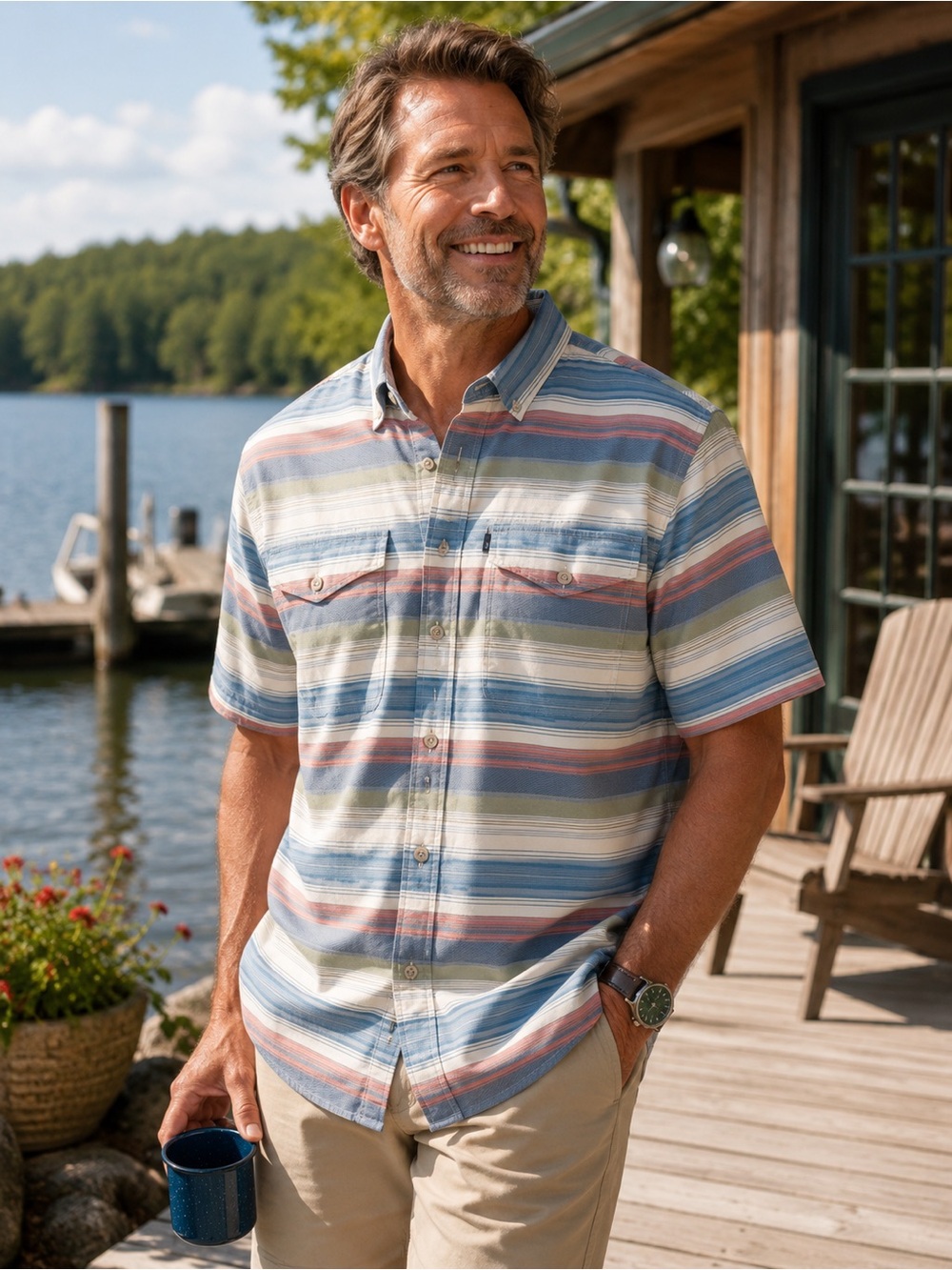 L.L.Bean Tropicwear Striped Fishing Hiking Shirt UPF Medium Short Sleeve
